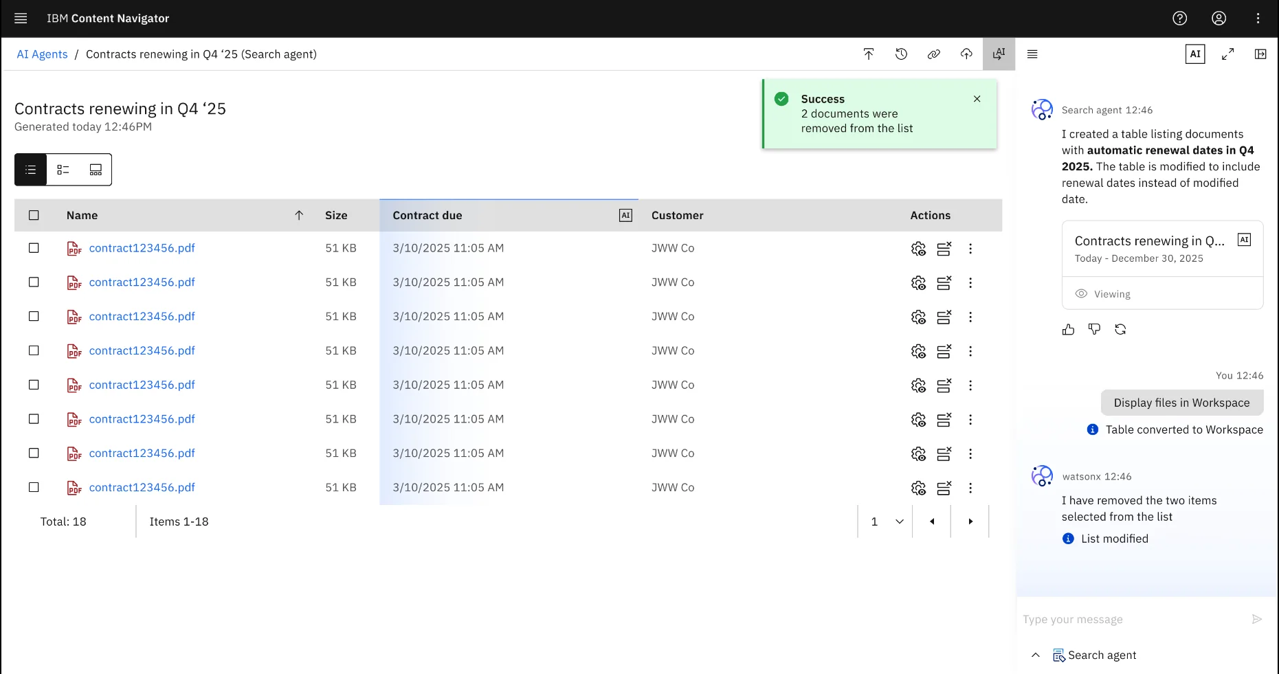 Success state after moving agent results into the workspace