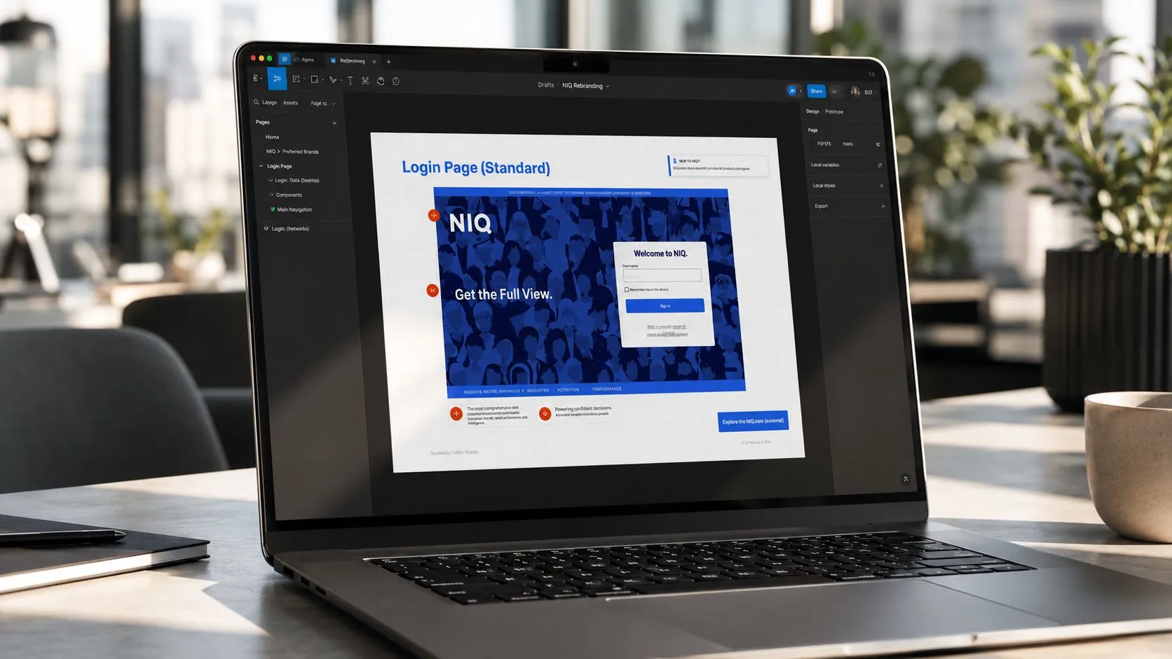 NIQ rebrand applied to an analytics product on a laptop