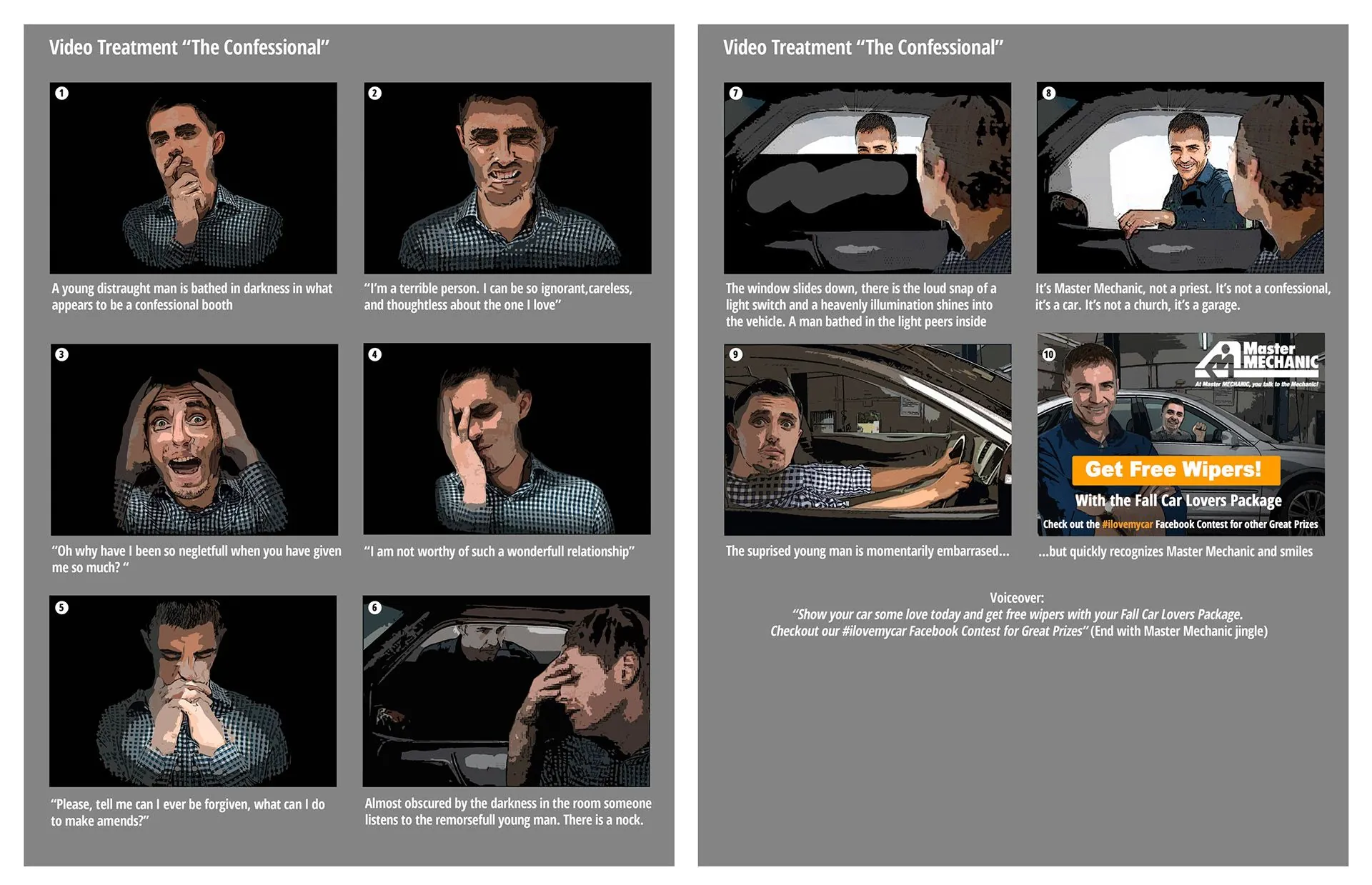 Master Mechanic confessional-format storyboard