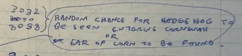 Handwriting: random chance for hedgehog to be seen entering Cornwall, or ear of corn to be found